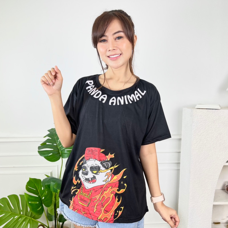 AFI - MC - Kaos Oversize Wanita Panda Animal (LD 106, P 65)