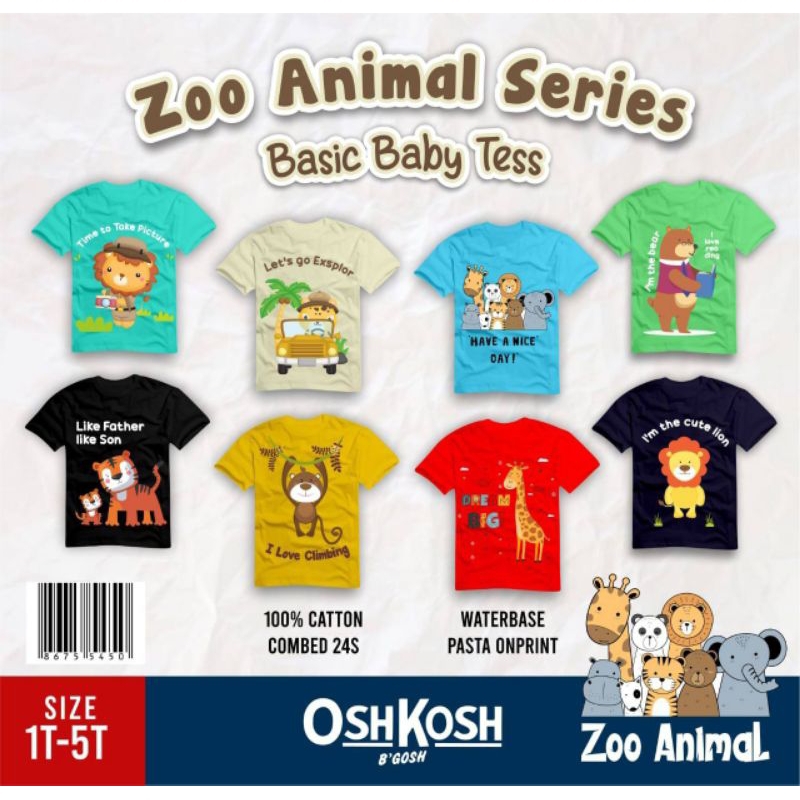 GROSIR 28,890,BAJU ANAK MURAH,KAOS ANIMAL ZOO,USIA 6m-5th