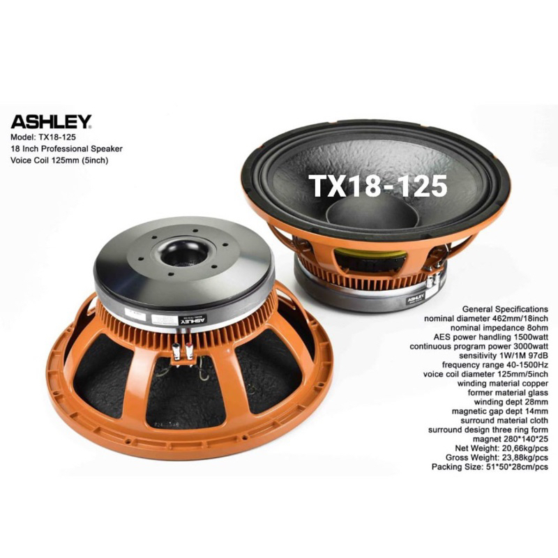 Woofer Ashley TX 18 125 Speaker Component 18 Inch Original
