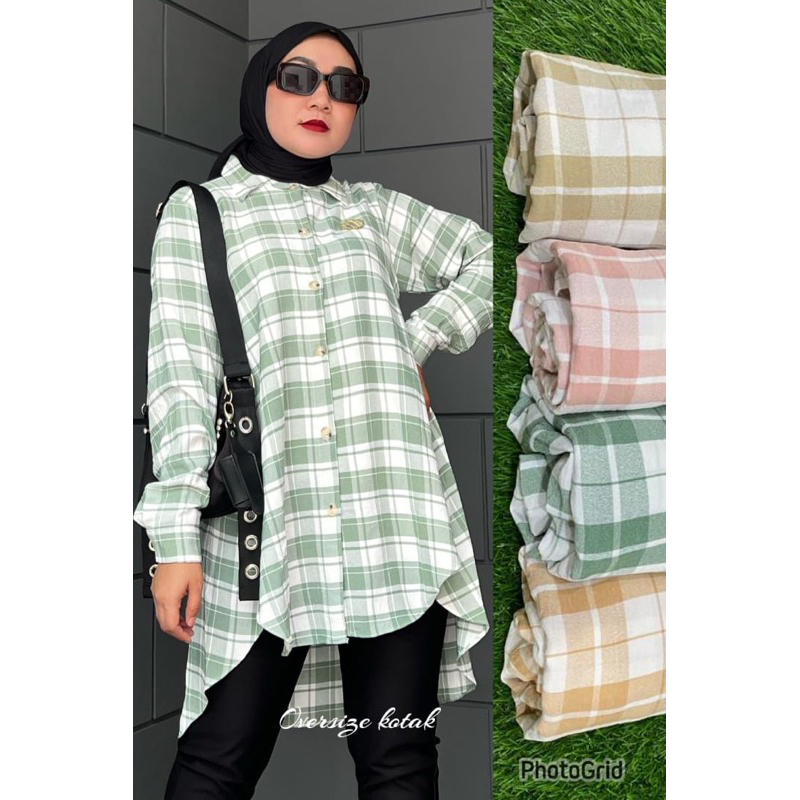Top Oversize Kotak | Winody | Kemeja | Bahan Linen Crinkle Premium