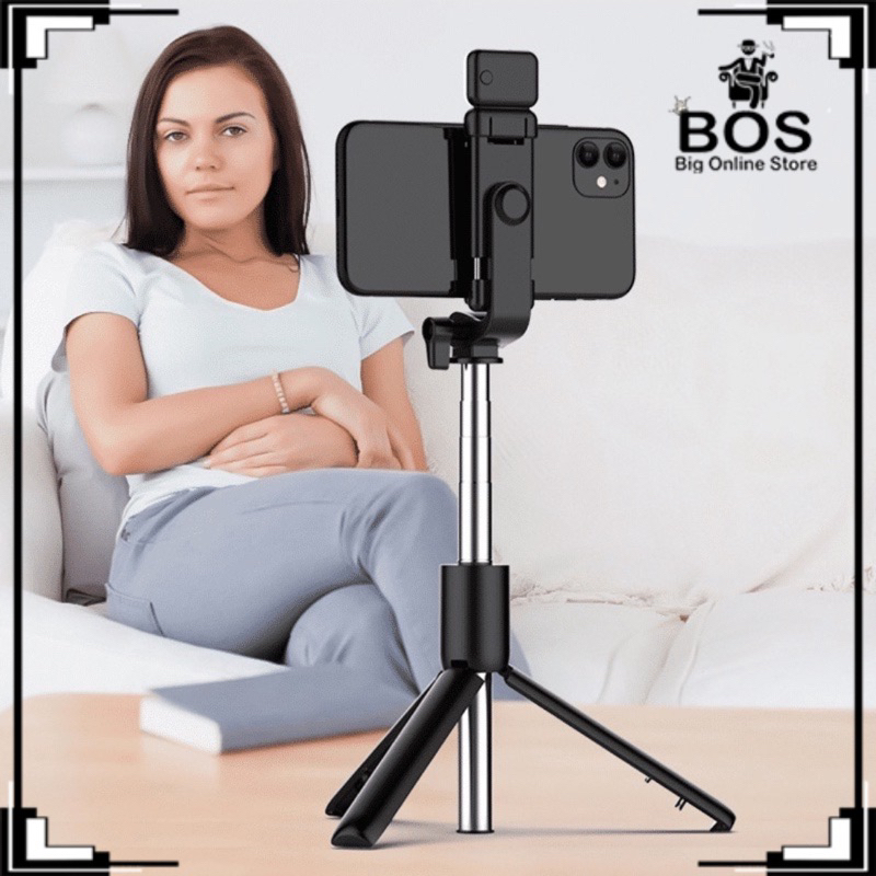 BOS - TONGSIS TRIPOD BLUETOOTH R1S LED 4 IN 1 / SELFIE STICK 4IN1 WITH REMOTE SHUTTER PLUS LAMPU FLASH