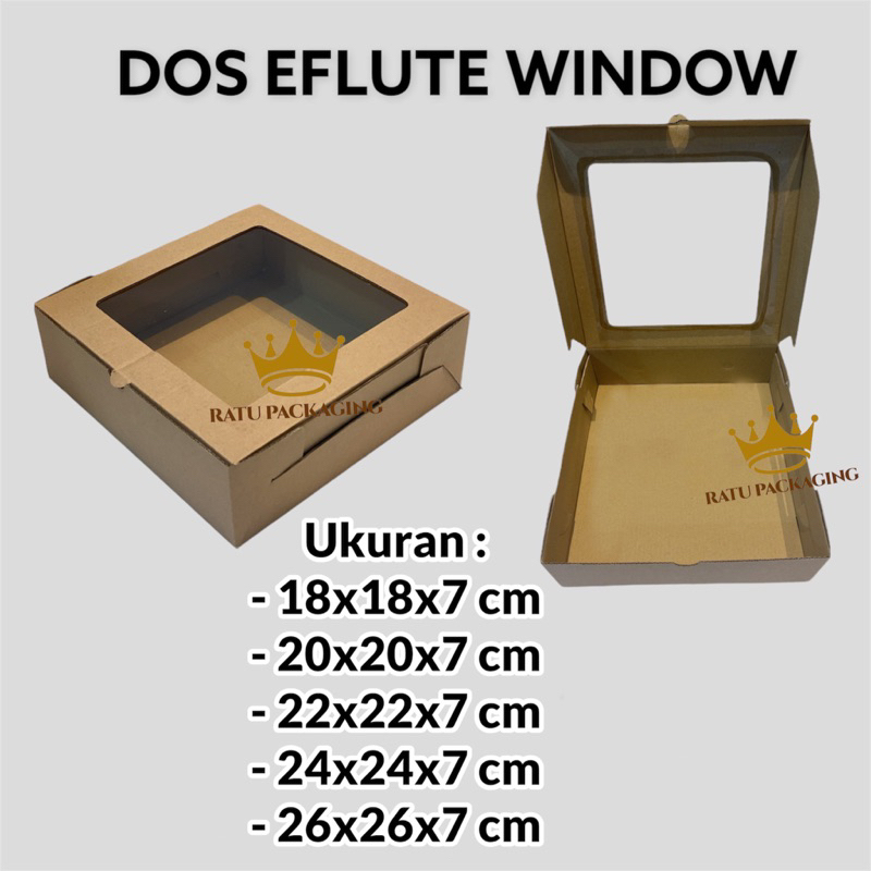 RATU | Dos EFLUTE TEBAL WINDOW Kue Tinggi 7CM Souvenir Kardus Box Karton Kotak Eflute Jendela Mika Tutup Sambung / Kotak Kardus Hampers Baju Pakaian Tinggi 7CM