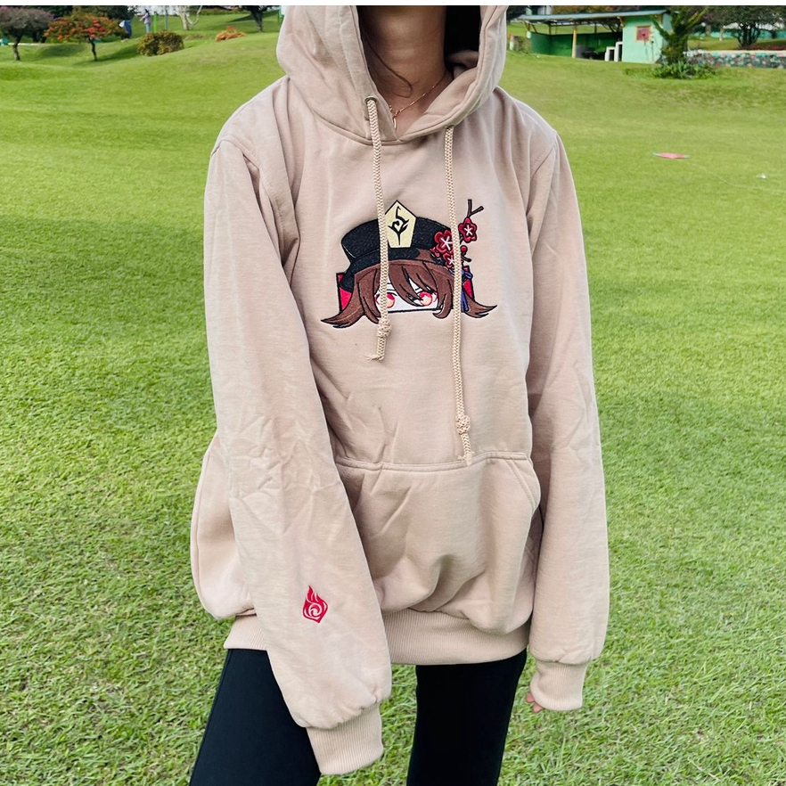 Hoodie Hu Tao Eyes Embroidery Cream Anime Gaming Genshin Impact Premium Unisex