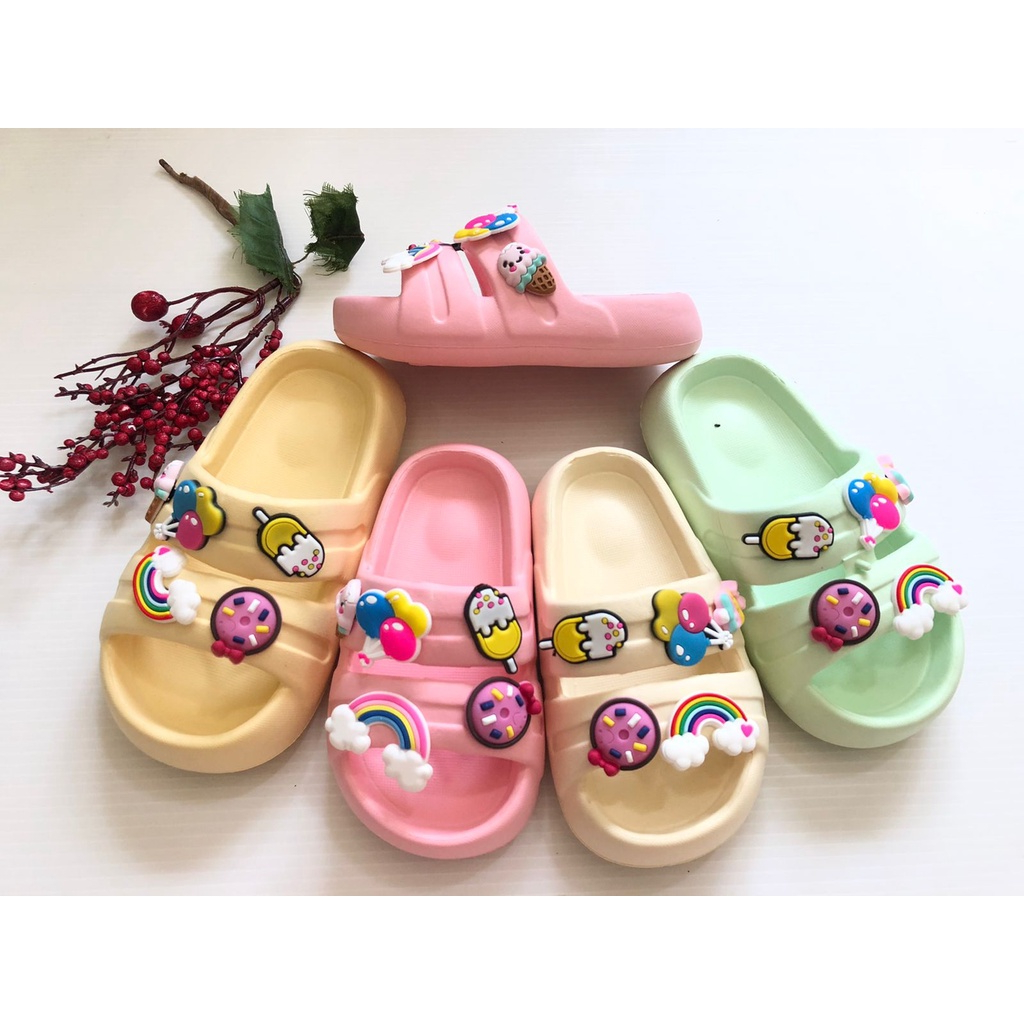 [3-8 Tahun] Sandal Sendal Anak Perempuan Import Jelly Ban2 Mainan Jibbitz BalonIcecream Oricon-145/245