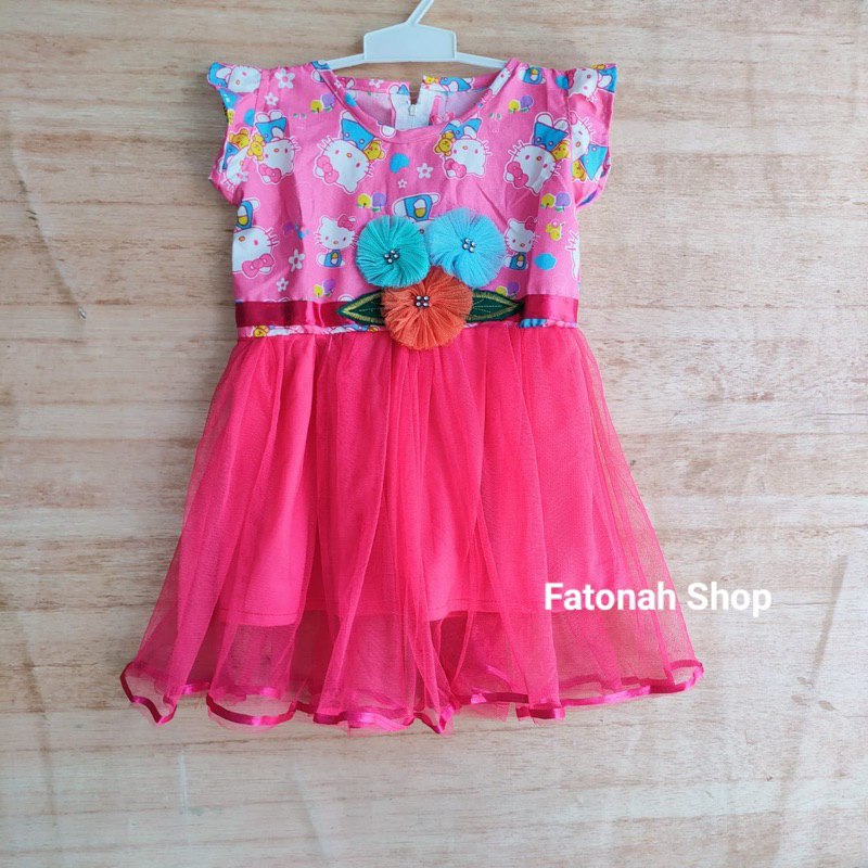 Dress anak 1 2 tahun gaun anak tutu hellokitty lucu baju anak cewek rok shabi Hk( dress shabi hellokitty )