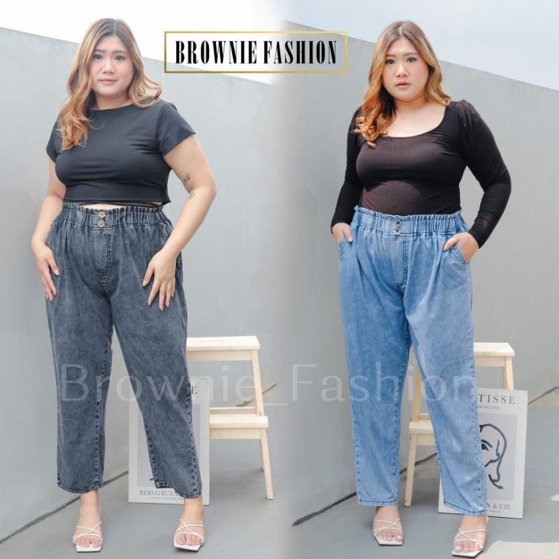 LP 136 // ZOLA baggy pans basic untuk 80kg 90kg 100kg pinggang full karet jeans jumbo wanita