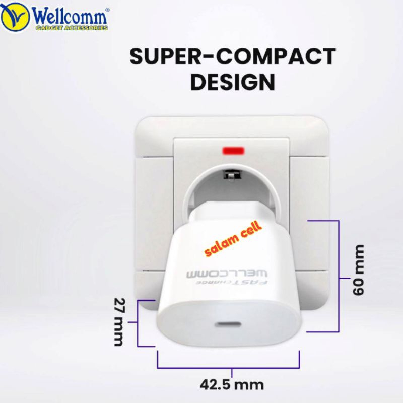 Charger iPhone Wellcomm 20W Fast Charging Original Garansi Resmi