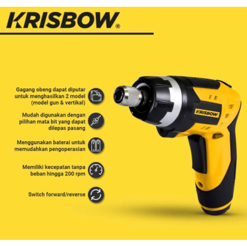 KRISBOW CORDLESS SCREWDRIVER 3,6V/ACE OBENG NIRKABEL DENGAN LAMPU 3,6V IRCS361/KRISBOW BOR RECHARGE/