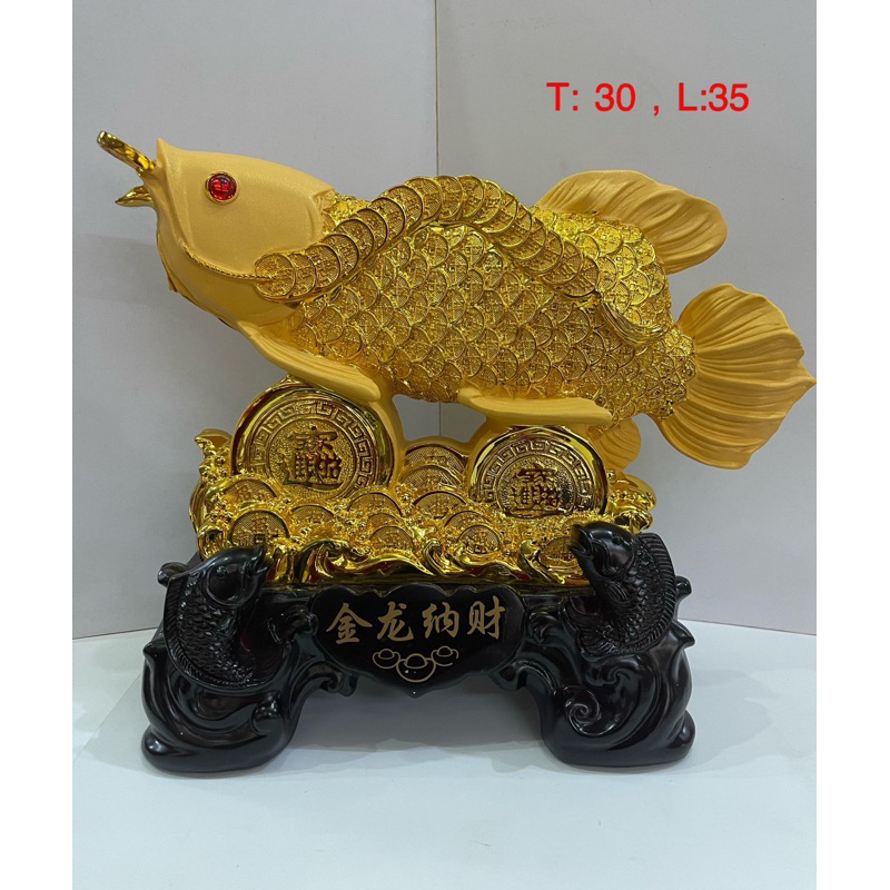 patung ikan arwana pajangan fengshui ikan arwana emas 30 cm import
