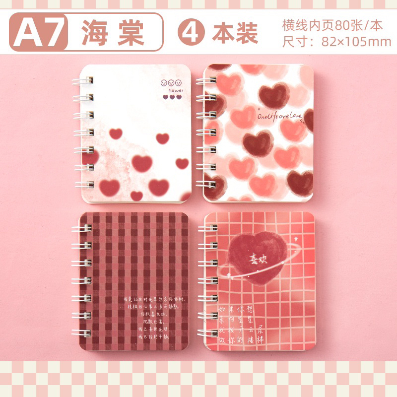 1 pcs Buku / Notebook Mini Ring A7 Motif-Red Love