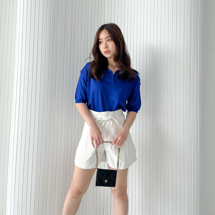 Keshi Loose Polo Top / Atasan Rajut Wanita Korea / Polo Top / Casual Blouse