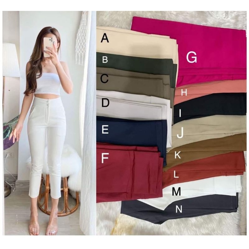 Chokdee 2Button HW pants 7/8 celana wanita best seller fashion