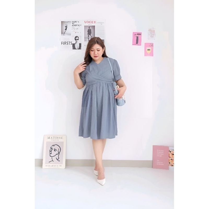 Aby wrap dress - dress ala korea - wrap dress - a line dress - flare skirt dress - korean puff sleev