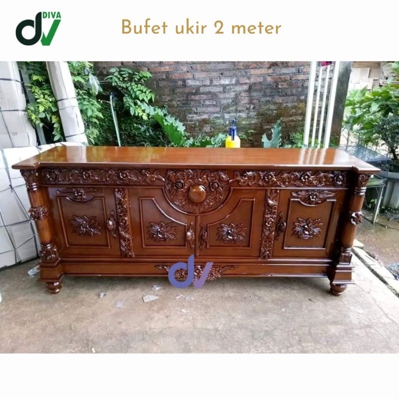 Bufet tv bufet pajangan model ukir kayu jati panjang 2 meter