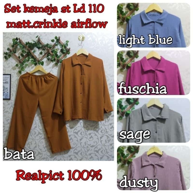 Ld 110 Setcel Kemeja Crinkle Airflow/Setelan Kemeja Crinkle/Oneset kemeja/Setcel Daily/Pakaian Wanit