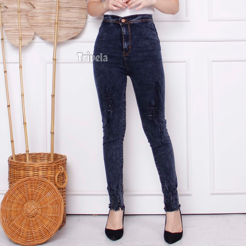 TRIVELA - HW GINZA JEANS / CELANA JEANS WANITA SOBEK LAPIS HIJAB FRIENDLY / GHINZA