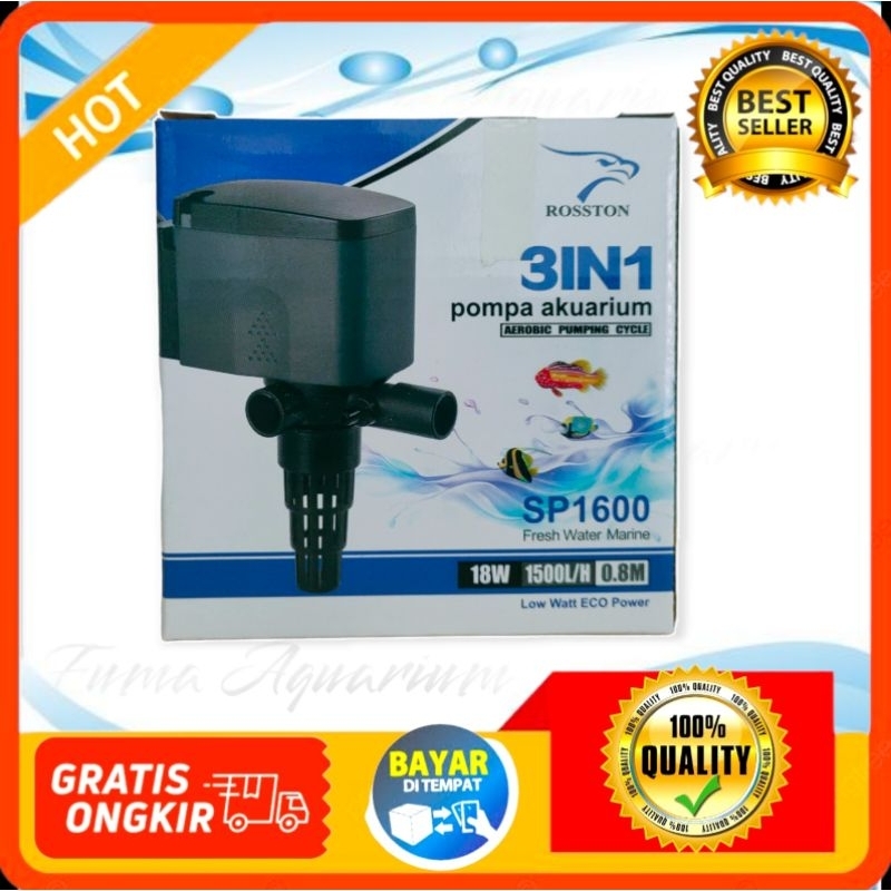 Pompa Celup power head ROSSTON 3In1 SP 1600 Filter Aquarium Aquascape Low Watt Eco Power Submersible Pump