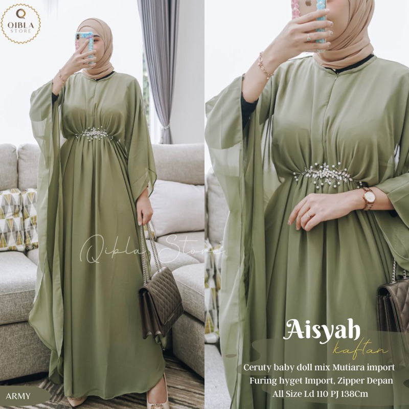 Kaftan Ceruty Babydoll Aisyah Kaftan Lebaran 2024 Busana Muslim Wanita Gamis Lebaran Mewah