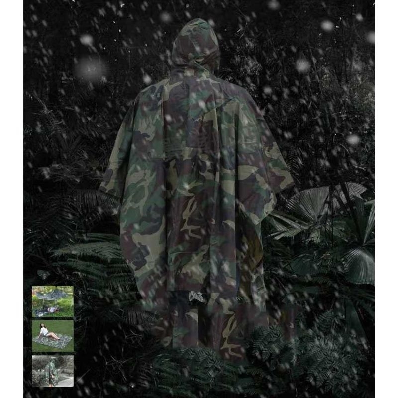 Jas Hujan Ponco Motif Loreng Tentara Camouflage Rain Coat