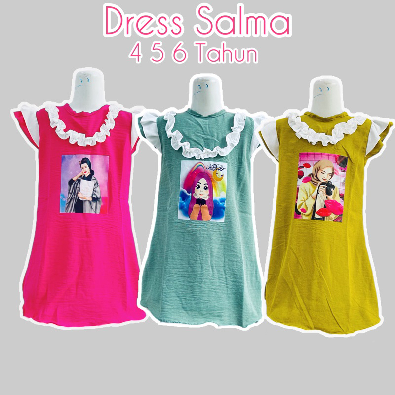 Dress Anak 4 5 6 Tahun Anak Cewek Perempuan Crinkle Rempel Putih Kekinian terbaru lucu Atasan Dress Rok ( Dress Salma Rempel Putih )