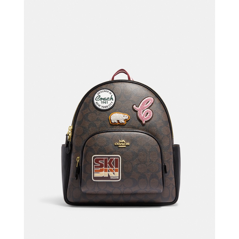 Coach Court Backpack In Signature Canvas With Ski Patches (CE595)