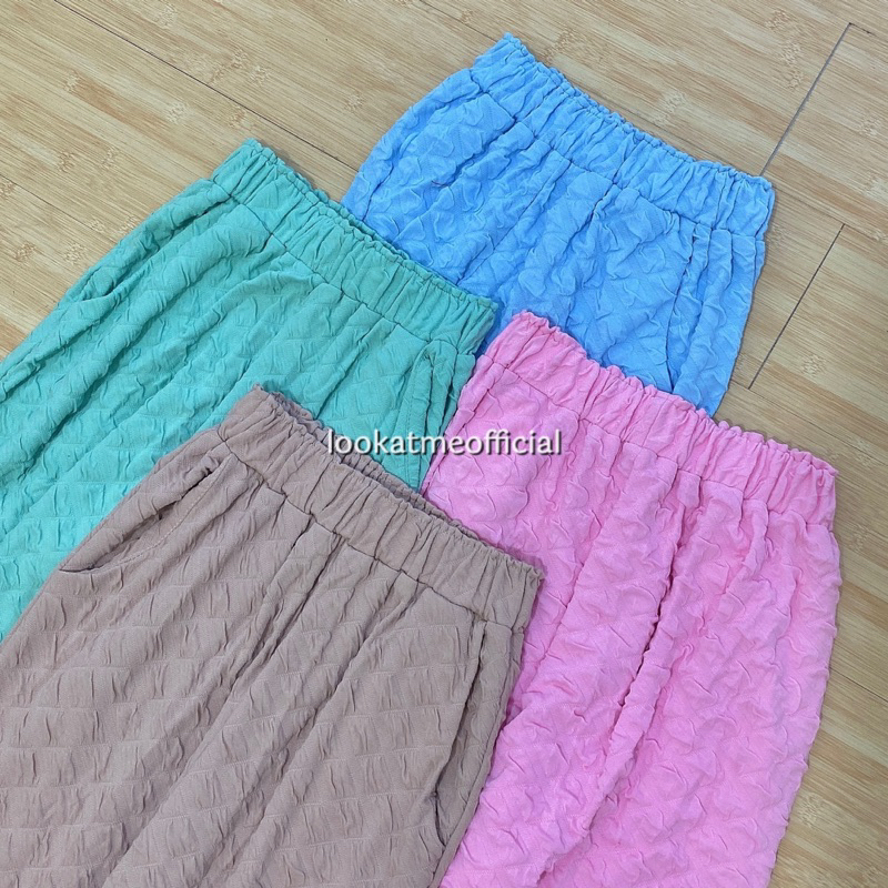 lookatmeofficial - Violette Bubble Knit Pants - Bubble Knit Highwaist Cullote - Celana Kulot Warna Pastel Premium