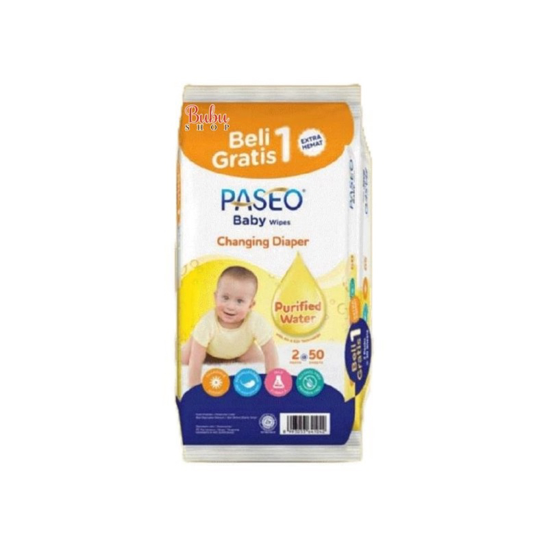 Tissue tisu basah paseo baby wipes 50 sheets buy 1 get 1 free