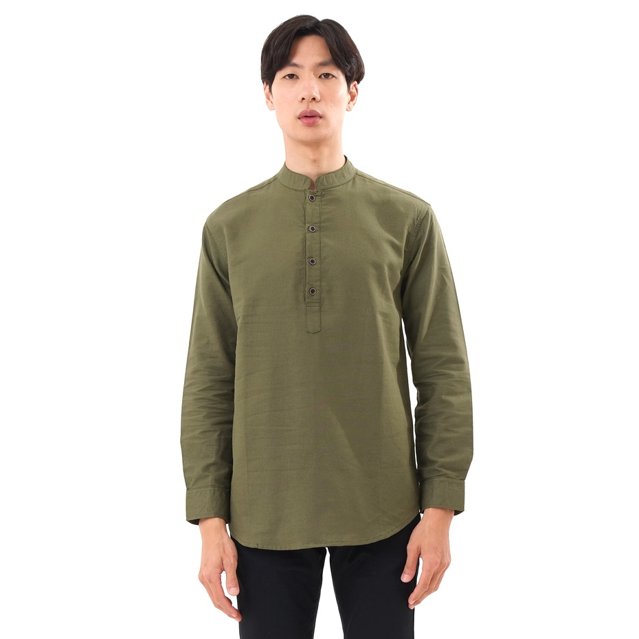 SANVANINA E-1411J Kemeja Lengan Panjang Pria Kerah Shanghai Koko ARMY GREEN