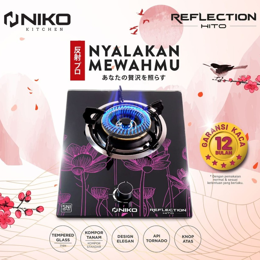 Kompor Gas Kaca Niko 1 Tungku HITO  / kompor tanam / kompor meja / kompor rumah kompor kaca 1 tungku