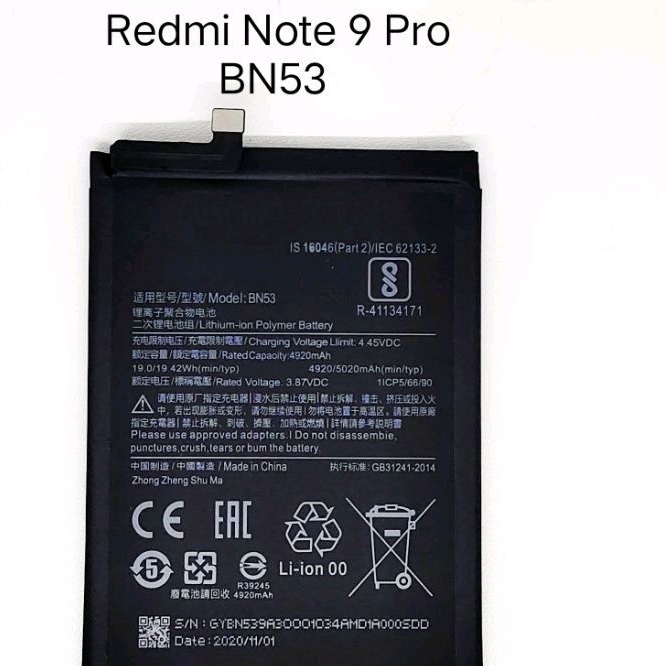 Battery Baterai Xiaomi BN 53 Redmi Note 9 Pro Redmi Note 10 Pro model BN53 5020 Mah Original 100% DISTRIBUTOR