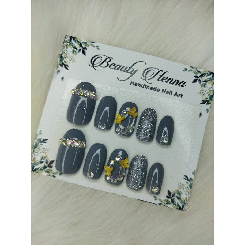 NAIL ART HANDMADE SILVER 10 PCS FRE LEM JELL.hiasan estetik butterfly