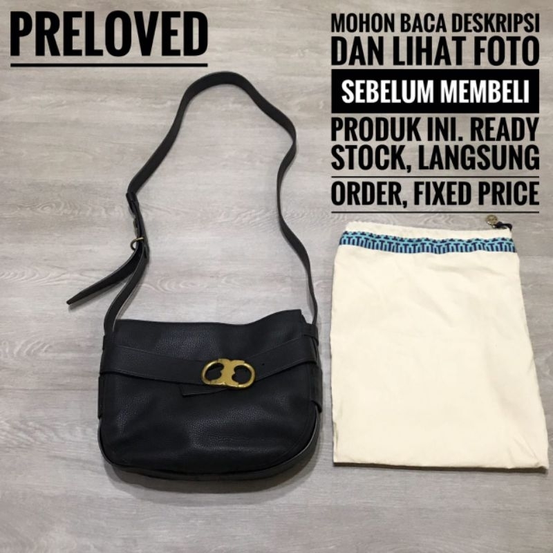 PRELOVED - ORIGINAL TORY BURCH GEMINI BELTED HOBO SLING BAG BLACK LEATHER TAS HITAM SECONDHAND