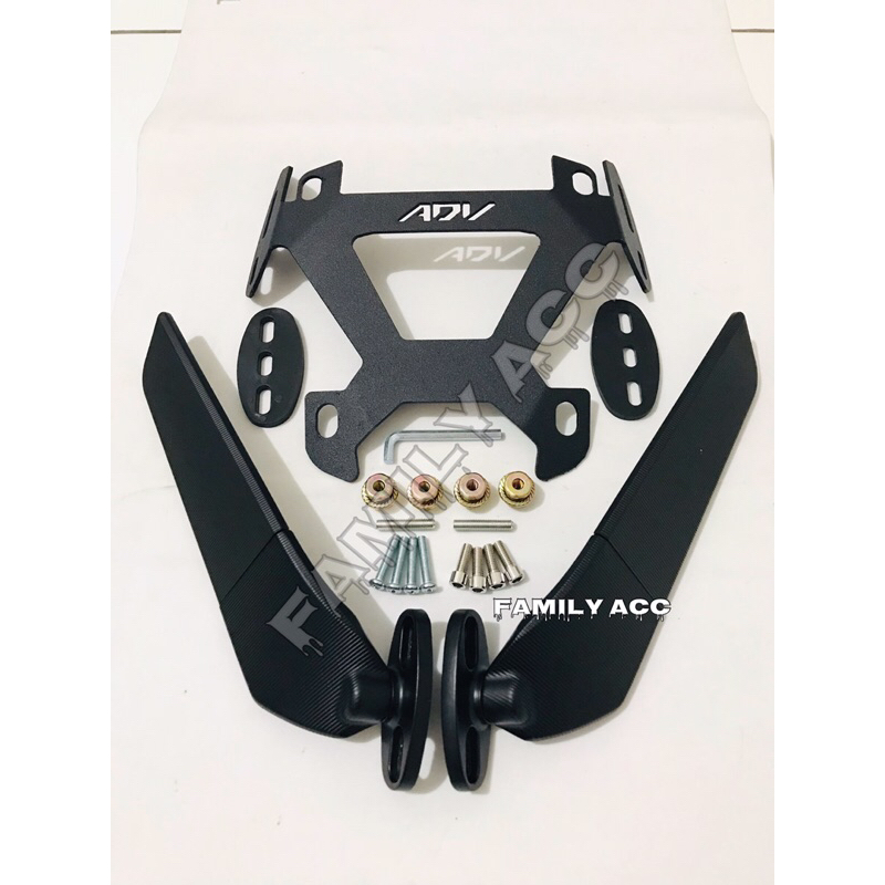 PAKET SPION WINGLET STEALTH JUMBO CNC KACA BENING PLUS BREKET SERPO/ WINDSHIELD MOTOR ADV 150 DAN ADV 160