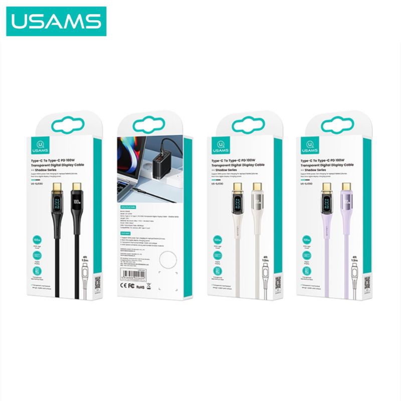 USAMS Shadow Series Kabel Data Type-C to Type-C PD 100W Transparant Digital Display