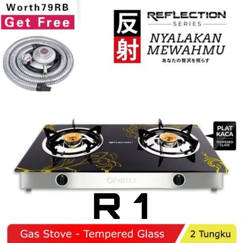 Niko Reflection, R1/ R2 / R3  Kompor Gas Kaca, 2 Tungku