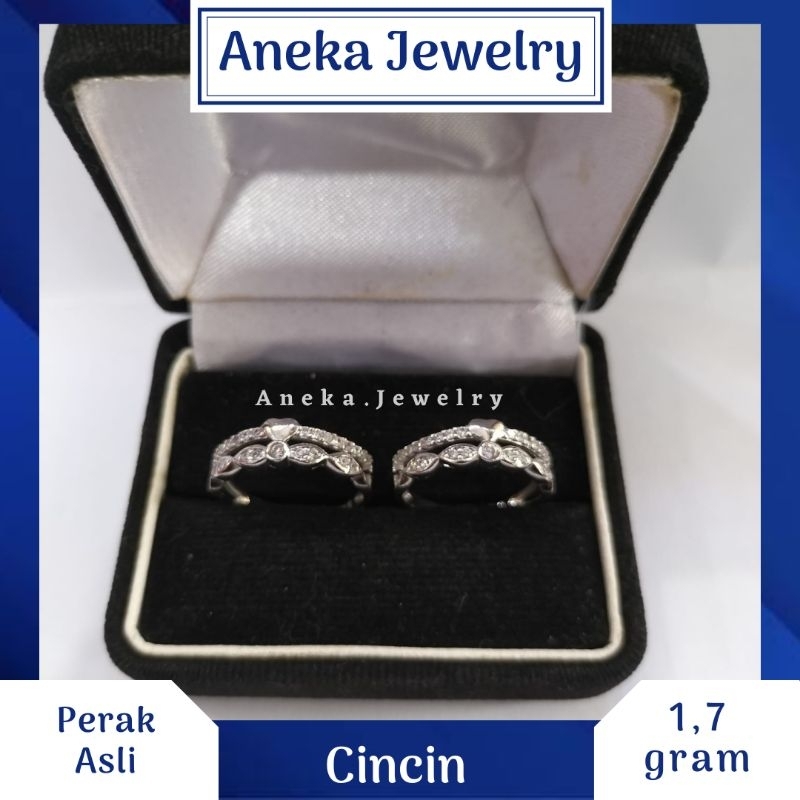 Cincin Double ring Mata Baris Love, Sepuh Emas Putih, Perak 925