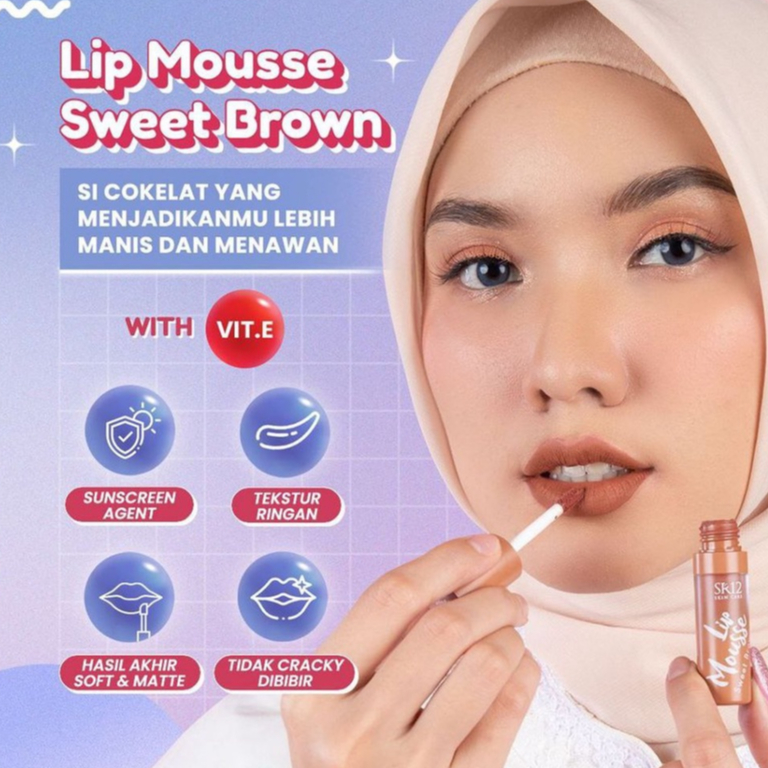 SR12 Lip Mousse Sweet Brown 2gr Melembabkan Bibir Warna Cokelat Tahan Lama