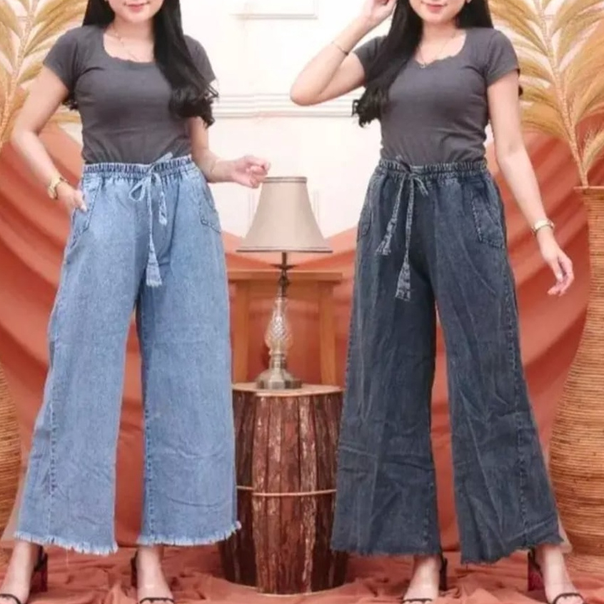 KULOT JEANS RAWIS || JEANS SNAW RAWIS || CELANA JEANS KULOT WANITA PINGGANG KARET RAWIS BAWAH KEKINI