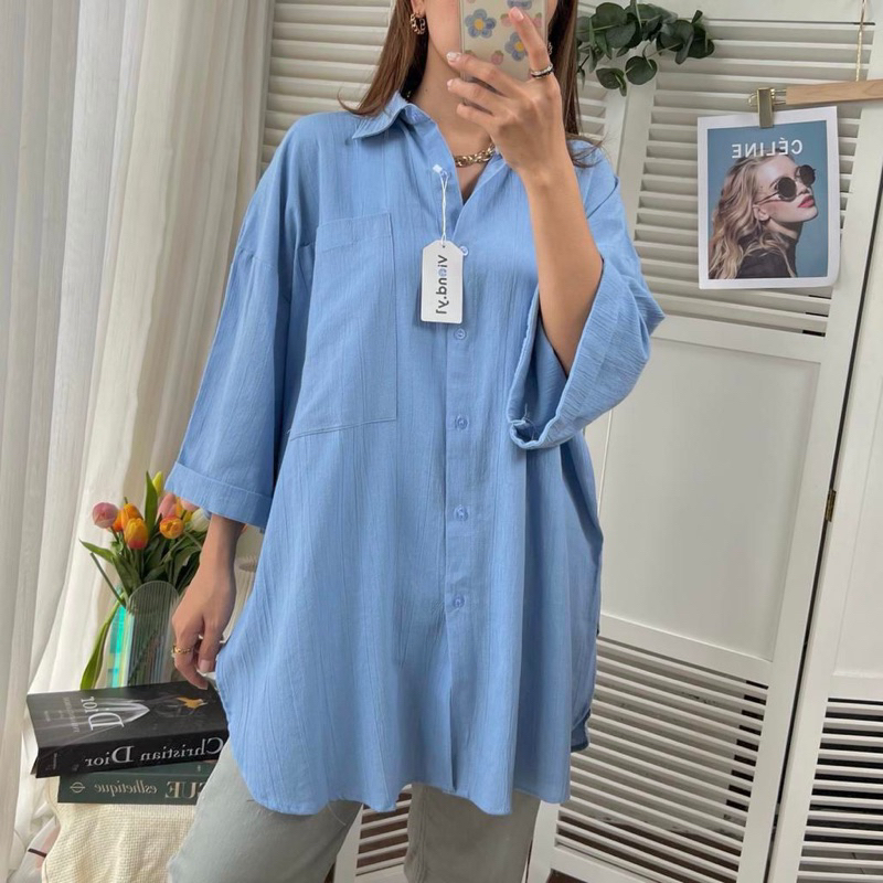 Tunic Linen Kemeja Oversize wanita Ld 142 cm E45