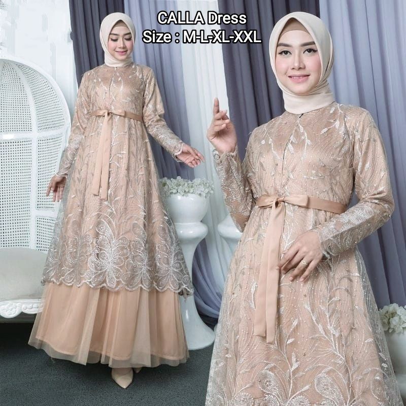 (NEW) CALLA Dress - Baju Gamis Dress BUSUI Brukat Brokat Mutiara Remaja Wanita Perempuan Ibu Muslim 