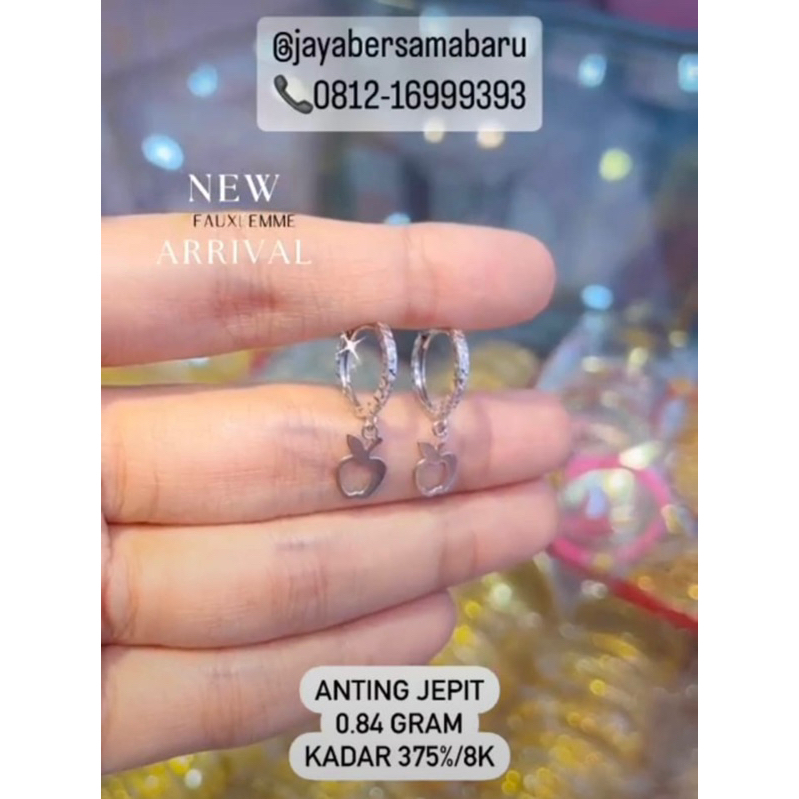 Anting jepit emas putih kadar 375%/8k