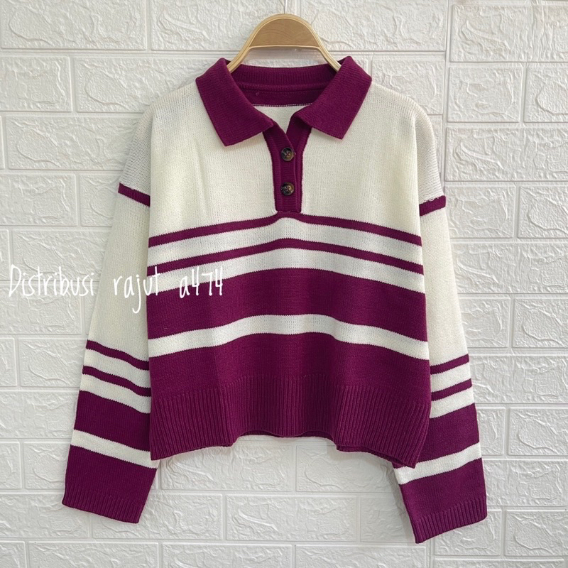 POLO SWEATER STARLA BLASTER BLOUSE STRIPPE LENGAN PANJANG-PEPONI magenta