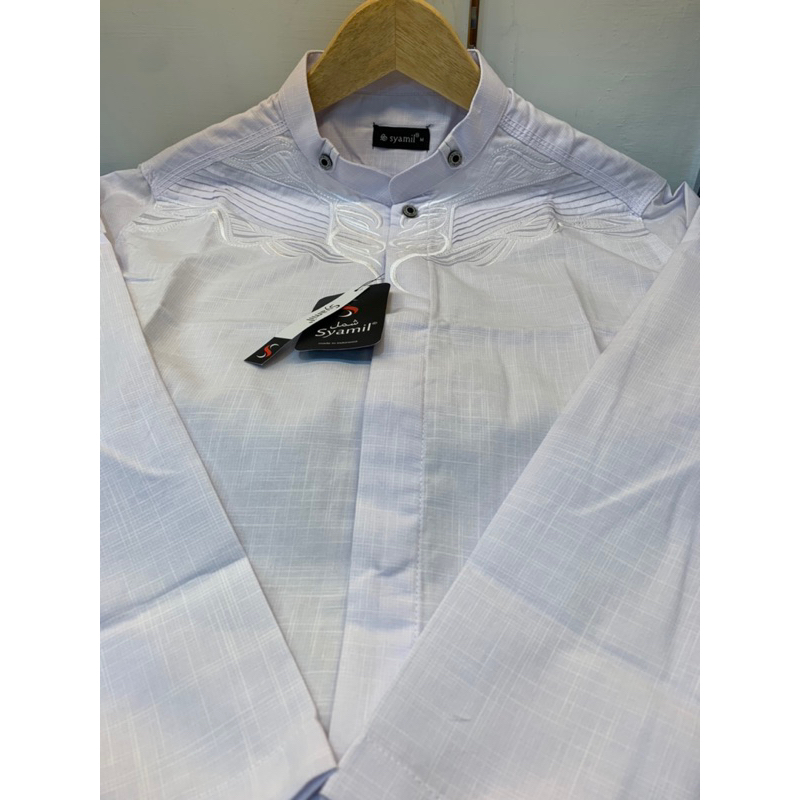 Baju Koko Pria Dewasa Putih Syamil Katun Import | Busana Muslim Koko Bordir Haji Umroh