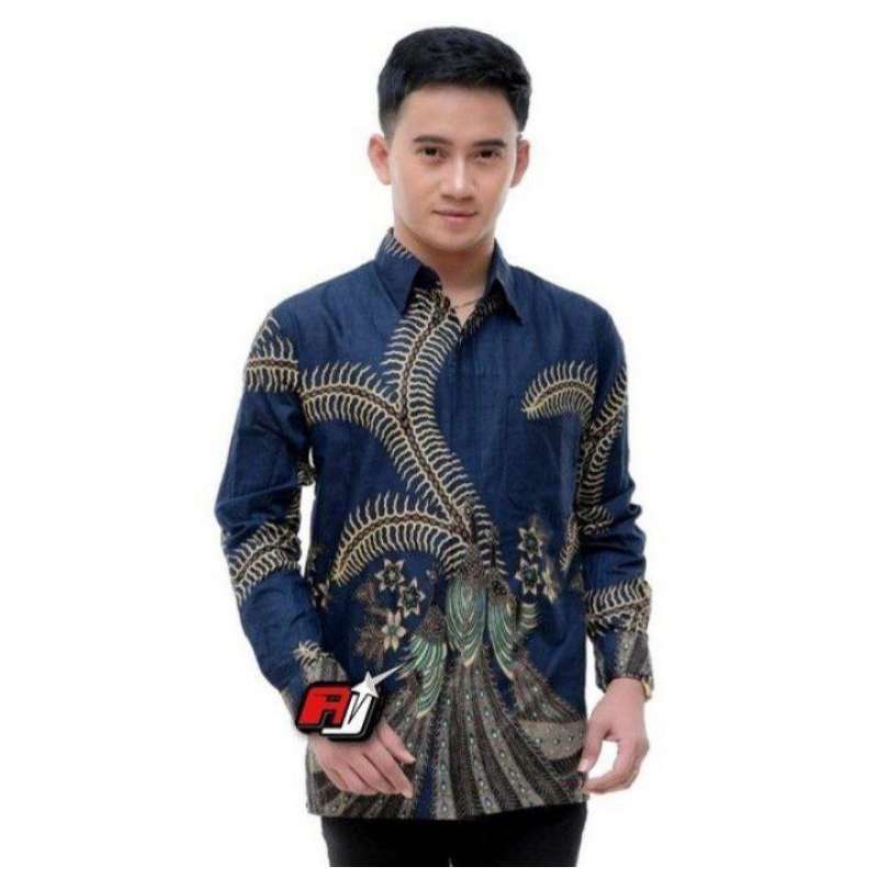 KEMEJA BATIK PRIA KEKINIAN BATIK PRIA LENGAN PANJANG WARNA BIRU NAVY