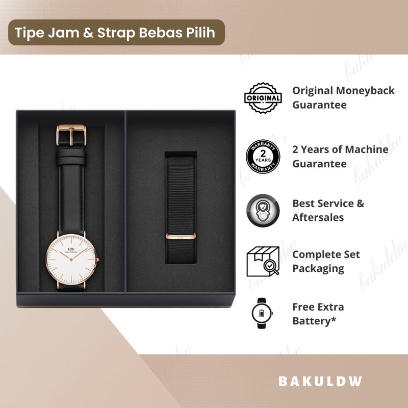 [100% ORIGINAL] Gift Set Jam Tangan Pria Wanita DW Daniel Wellington Classic + Strap Tali Jam Rantai