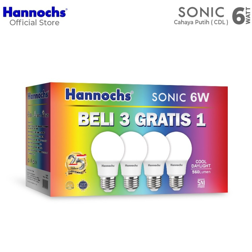 Hannochs Sonic PAKET 3 in 1 Bohlam Lampu LED 3-6-10-13 Watt Cool Daylight Putih BELI 3 BONUS 1