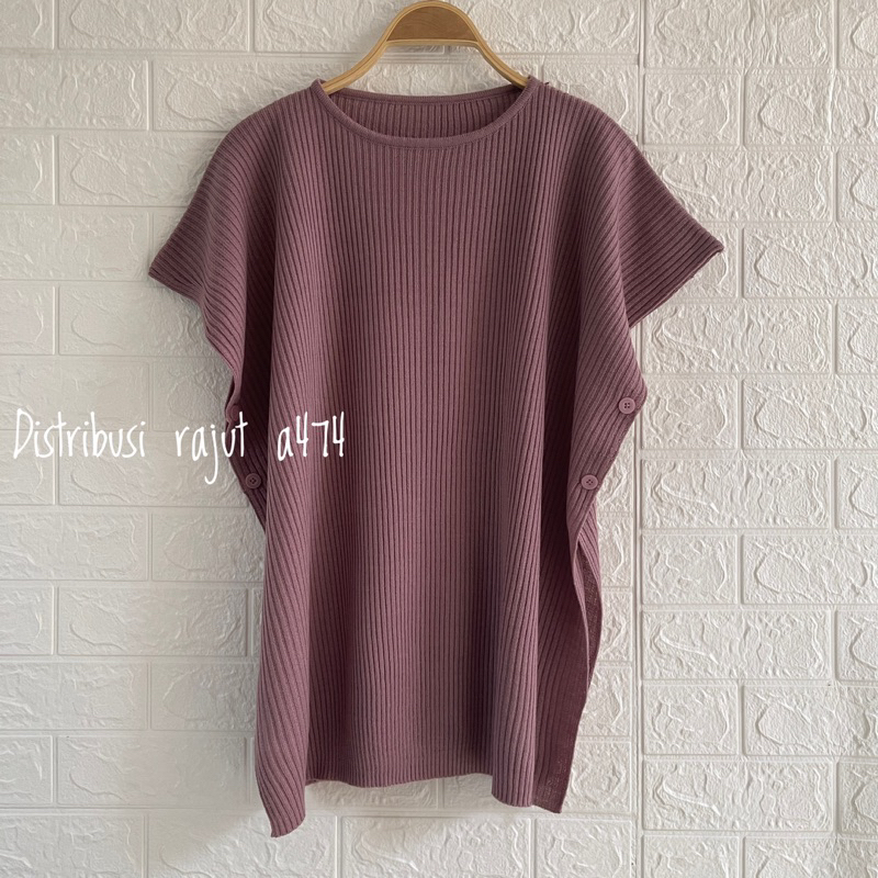 VEST KALONG RAJUT MOTIF KANCING SAMPING WANITA OVERSIZE
