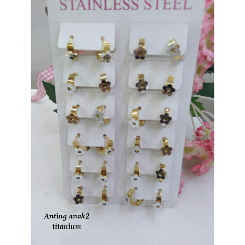 Anting bayi atau anak titanium / anting motif bayi dan anak bahan stainless