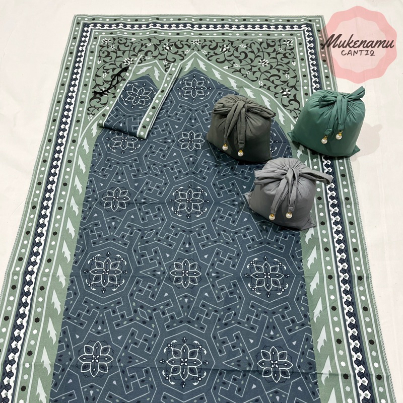 Full Set Mukena Travel Mini 2in1 Parasut Crinkle + Sajadah Traveling Motif Kashmeer