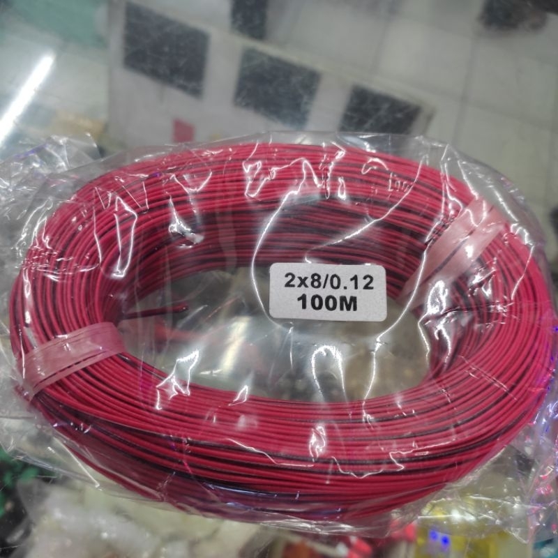 Kabel 2x8/0.12 Serabut Tembaga Merah Hitam (100 Meter)